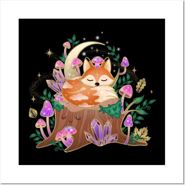 Mushroom & Crystal Sleeping Fox Wall Art by moonstruck crystals